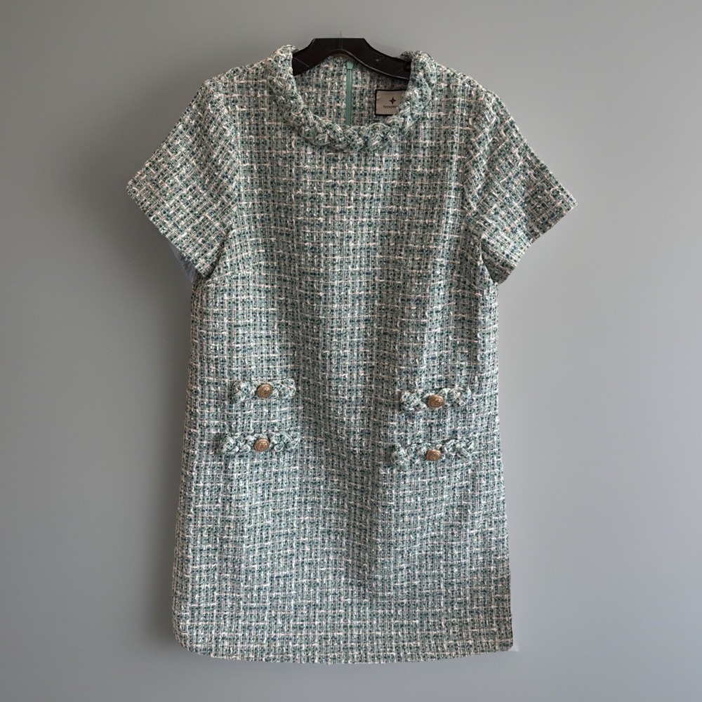 Tuckernuck Tweed Sea Glass Jackie Shift Dress Womens M Blue Green Preppy